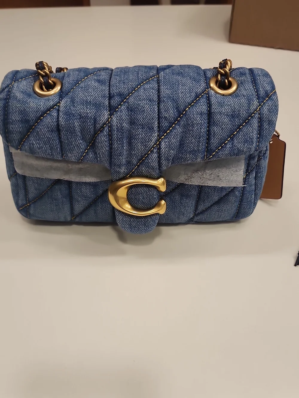 Coach Quilted Denim Crossbody Bag with Gold C Charm